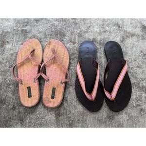 J Crew Capri Flip Flop Thong Sandals Lot 2 Pairs 8 M Pink Orange Fabric Suede